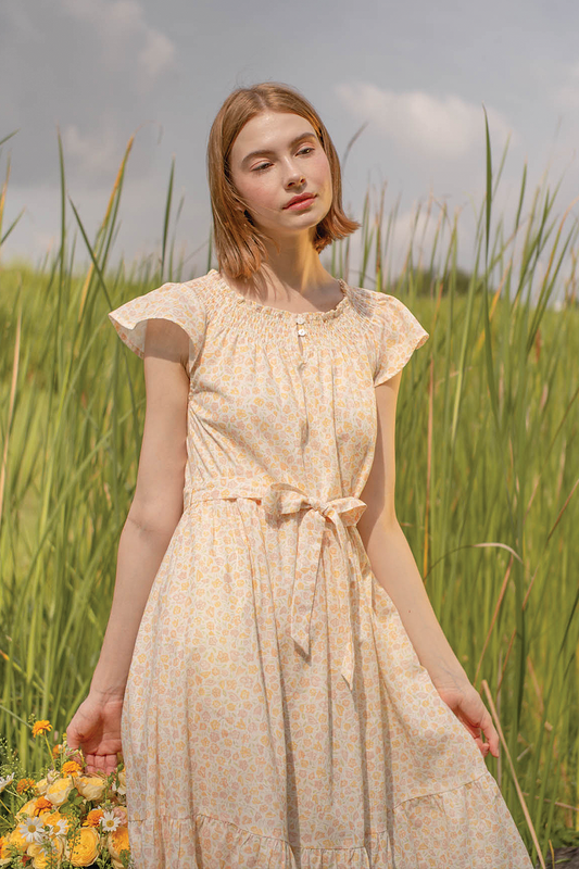 Hana Gathered Neck Dress (Primrose Yellow)