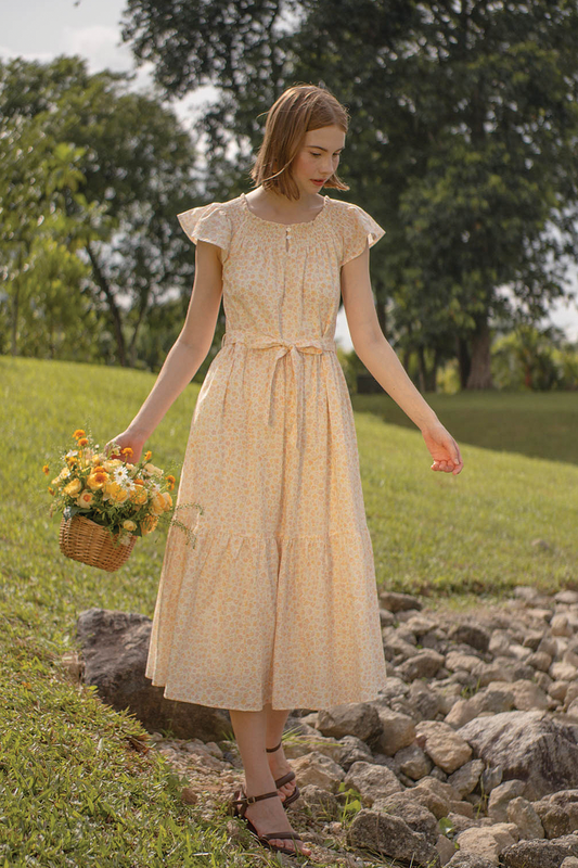 Hana Gathered Neck Dress (Primrose Yellow)