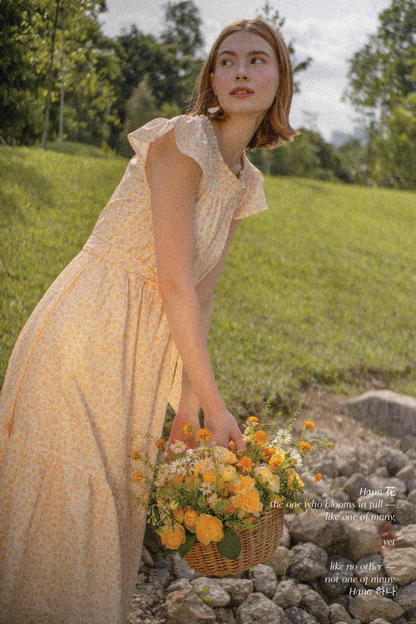 Hana Gathered Neck Dress (Primrose Yellow)