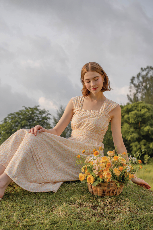 Hana Ruffle Shirred Dress (Primrose Yellow)