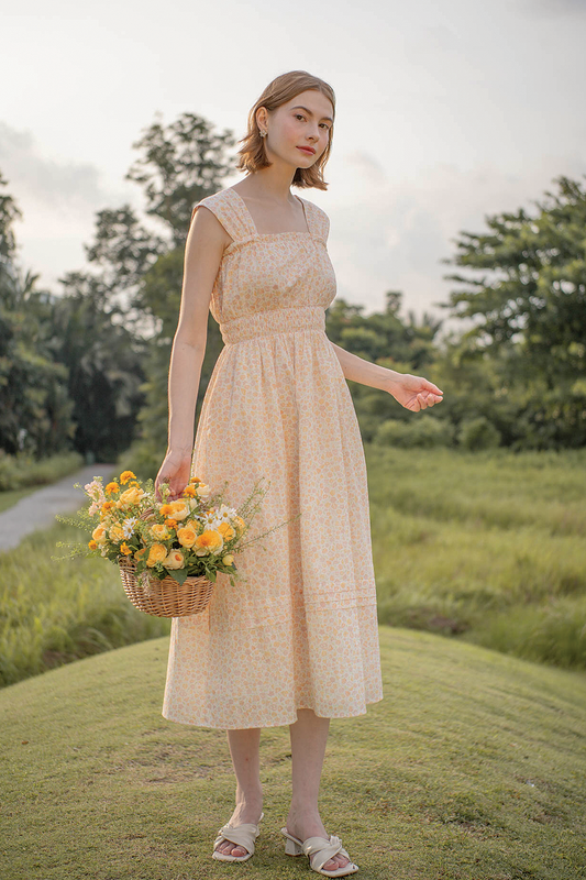 Hana Ruffle Shirred Dress (Primrose Yellow)