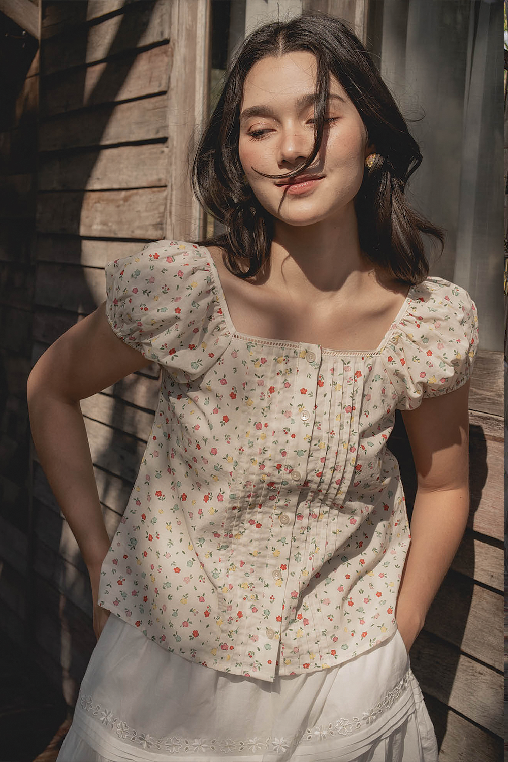 Poppies Button Blouse (Vibrant Blue)