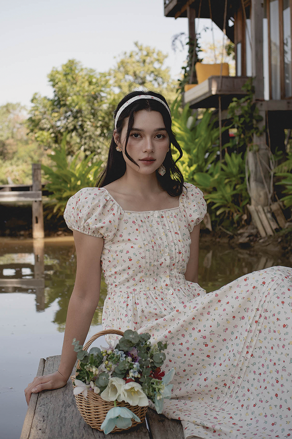 Poppies Button Dress (Vibrant Blue)