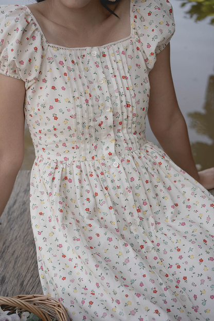 Poppies Button Dress (Vibrant Blue)