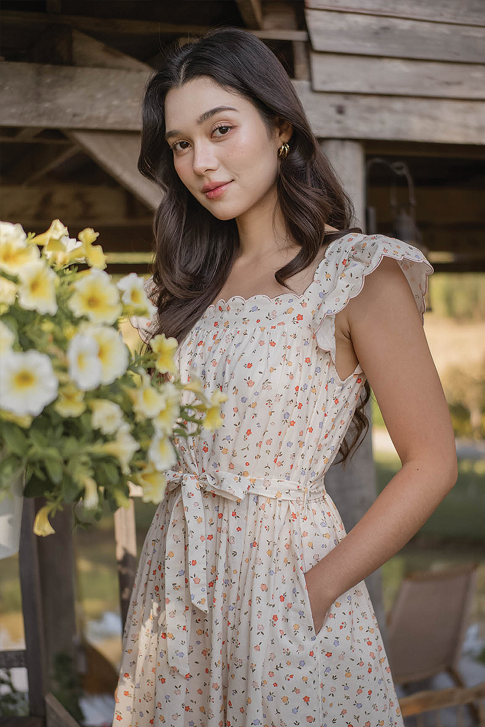 Poppies Scallop Hem Dress (Vintage Lilac)