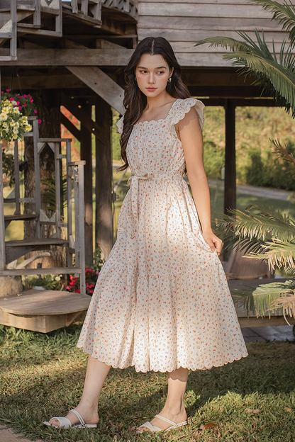 Poppies Scallop Hem Dress (Vintage Lilac)