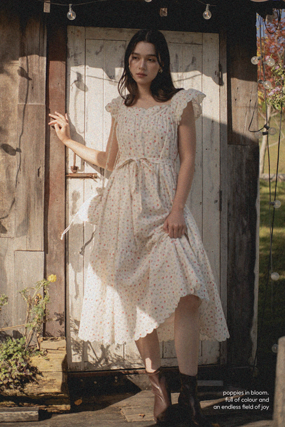 Poppies Scallop Hem Dress (Vibrant Blue)