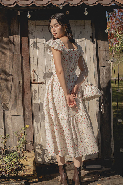 Poppies Scallop Hem Dress (Vibrant Blue)