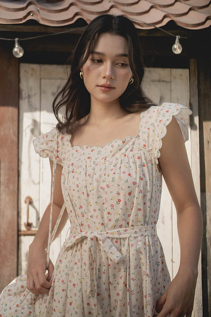 Poppies Scallop Hem Dress (Vibrant Blue)