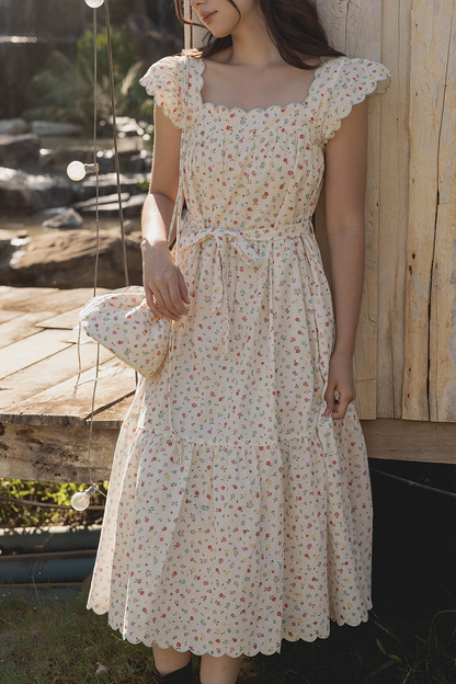 Poppies Scallop Hem Dress (Vibrant Blue)