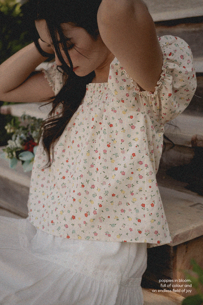 Poppies Puffy Blouse (Vibrant Blue)