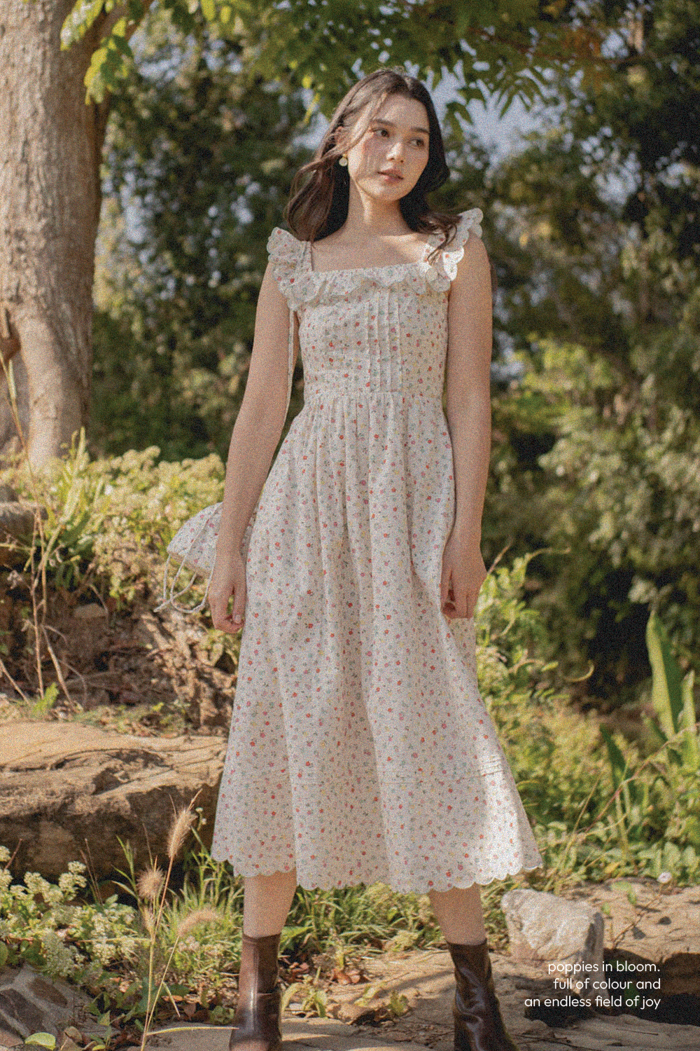 Poppies Square Ruffle Dress (Vibrant Blue)