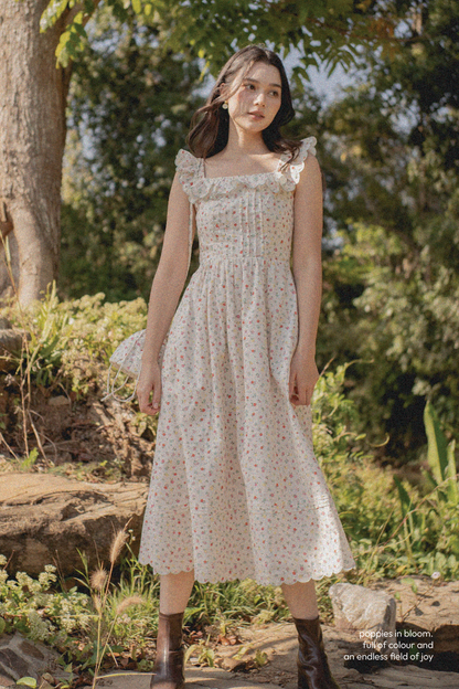 Poppies Square Ruffle Dress (Vibrant Blue)