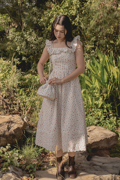 Poppies Square Ruffle Dress (Vibrant Blue)