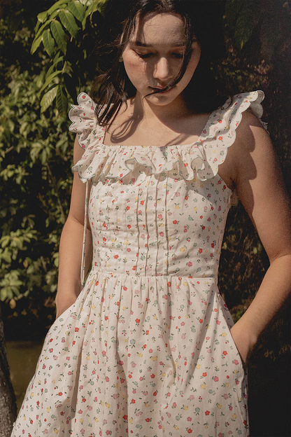 Poppies Square Ruffle Dress (Vibrant Blue)