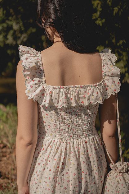 Poppies Square Ruffle Dress (Vibrant Blue)