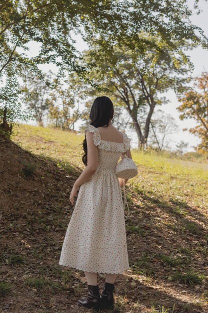 Poppies Square Ruffle Dress (Vibrant Blue)