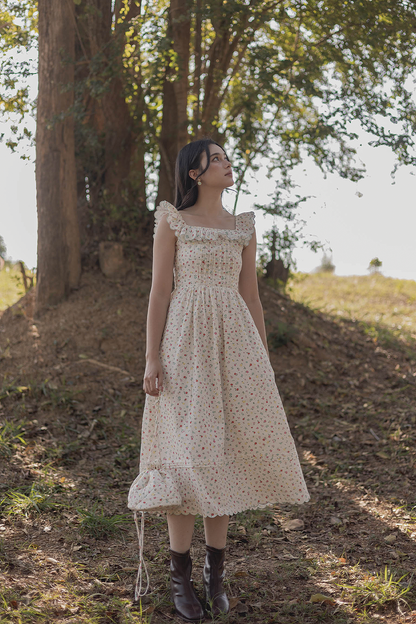 Poppies Square Ruffle Dress (Vibrant Blue)
