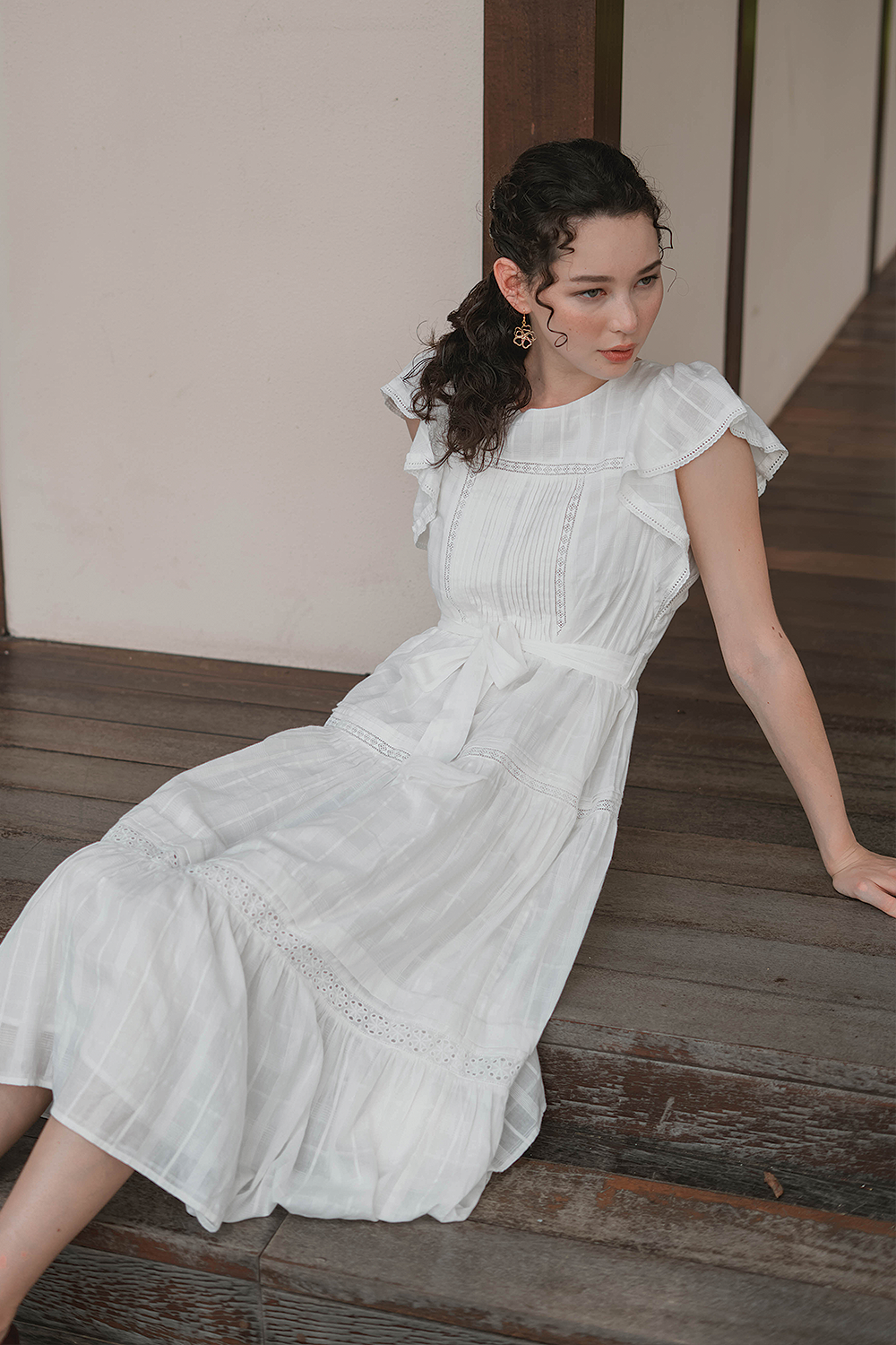 Shoji Flutter Tiered Dress (White)