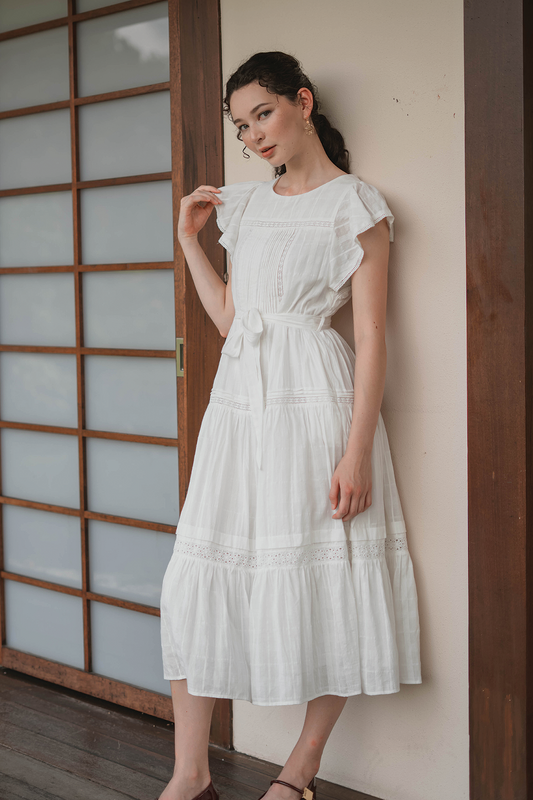 Shoji Flutter Tiered Dress (White)