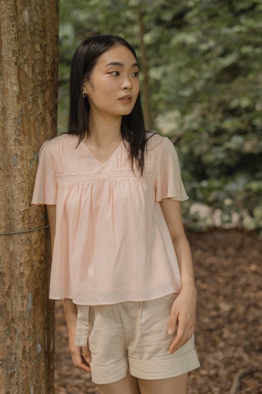 Solace Flutter Blouse (Soft Peach)