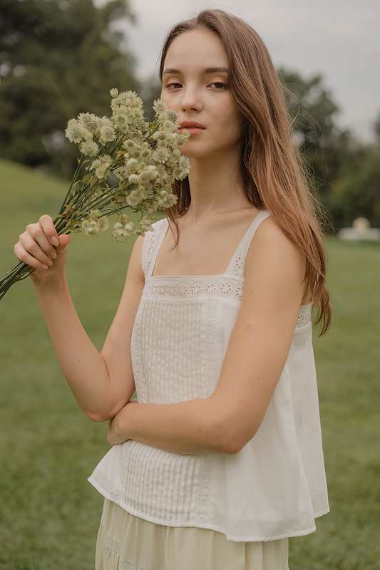 Solace Pintuck Square Top (White)