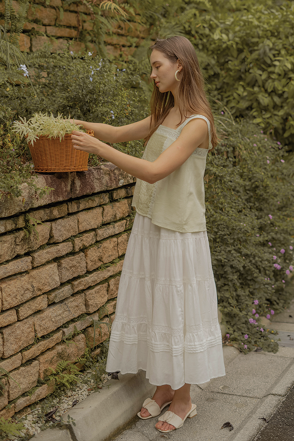 Solace Tiered Maxi Skirt (White)