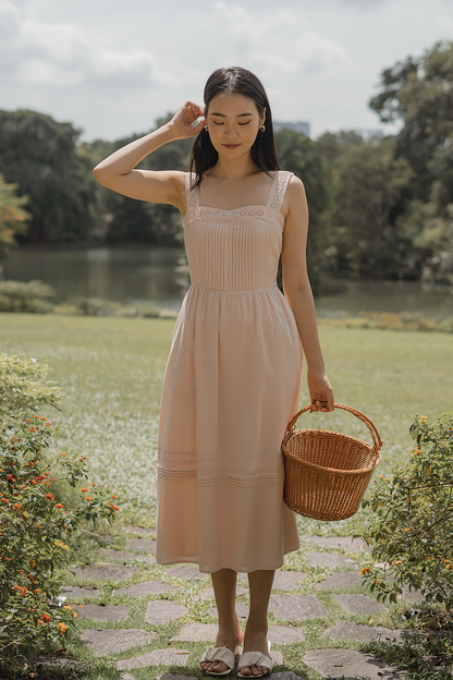 Solace Pintuck Dress (Soft Peach)