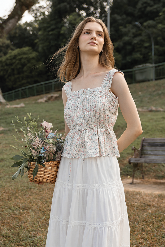 Bloom Pintuck Drawstring Top (Ivory)