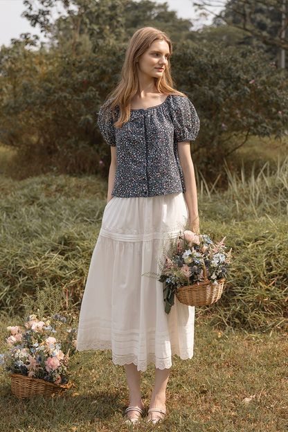 Bloom Puffy Blouse (Navy)