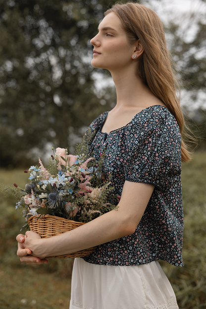 Bloom Puffy Blouse (Navy)