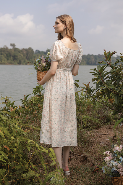 Bloom Puffy Button Down Dress (Ivory)