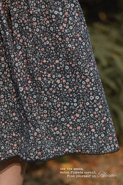 Bloom Flutter Shirred Dress (Navy)