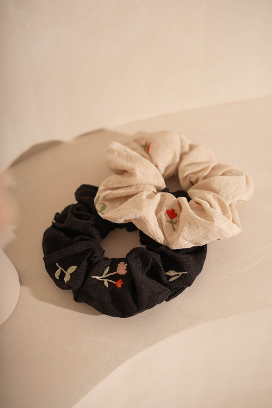 Chérie Scrunchie Set (Ivory & Black)