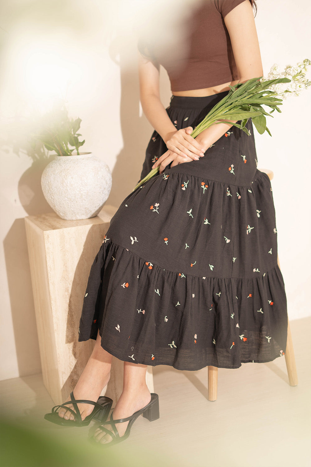 Chérie Tiered Maxi Skirt (Black)