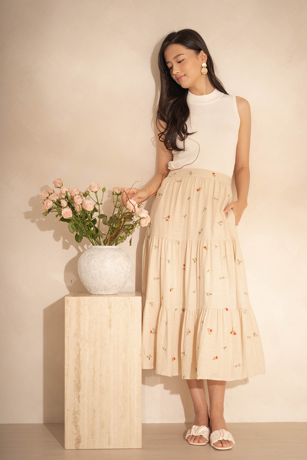 Chérie Tiered Maxi Skirt (Ivory)