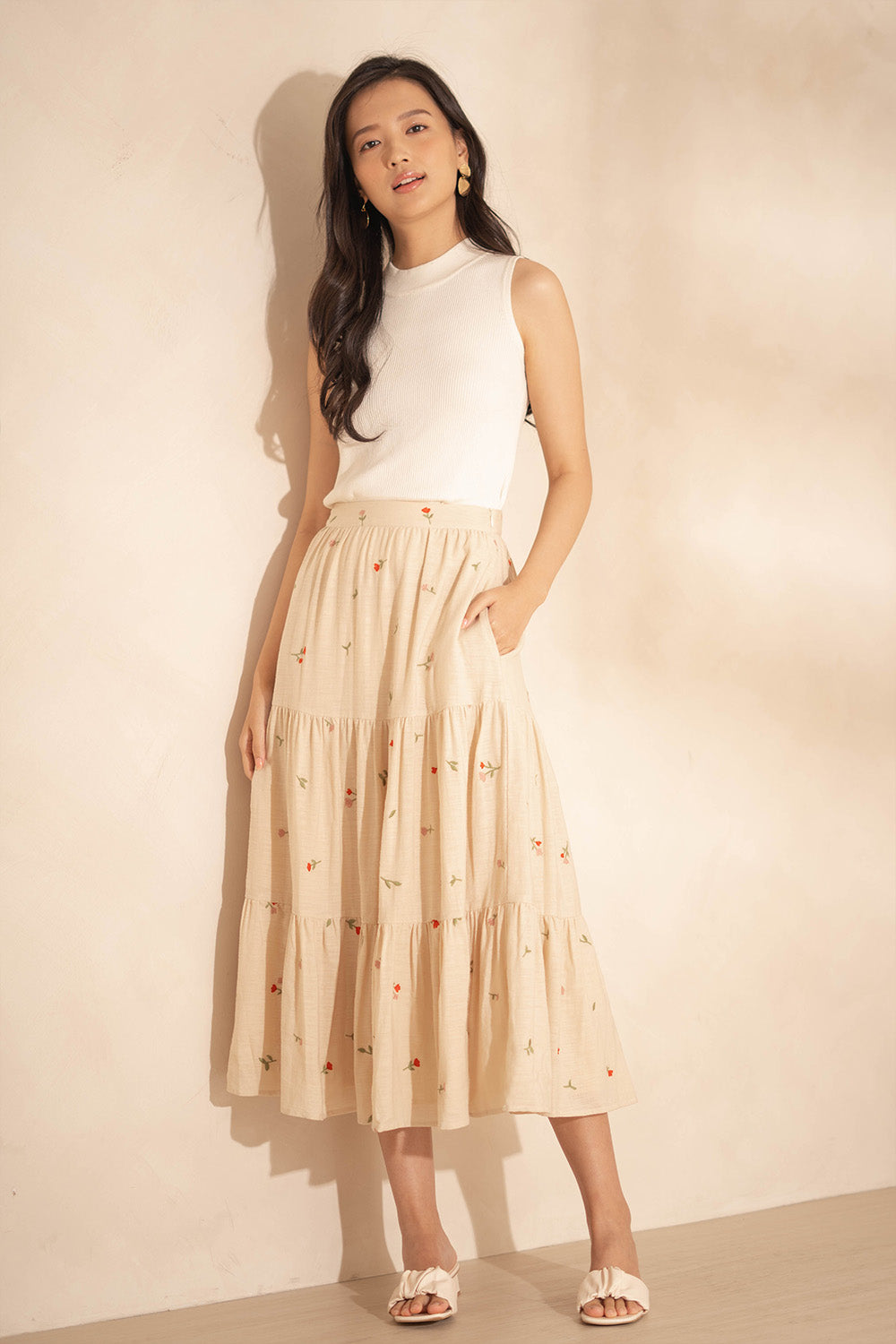 Chérie Tiered Maxi Skirt (Ivory)