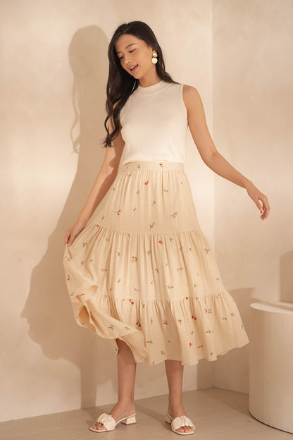 Chérie Tiered Maxi Skirt (Ivory)