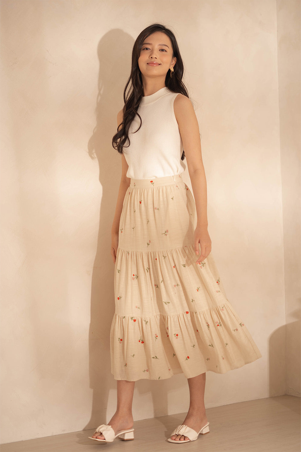 Chérie Tiered Maxi Skirt (Ivory)