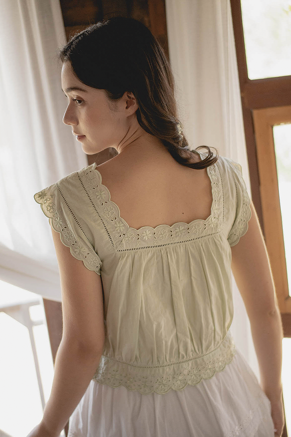 Clover Broderie Square Blouse (Sage)