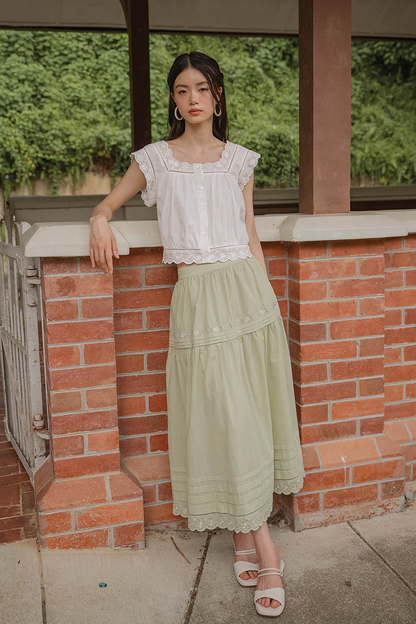 Clover Broderie Maxi Skirt (Sage)