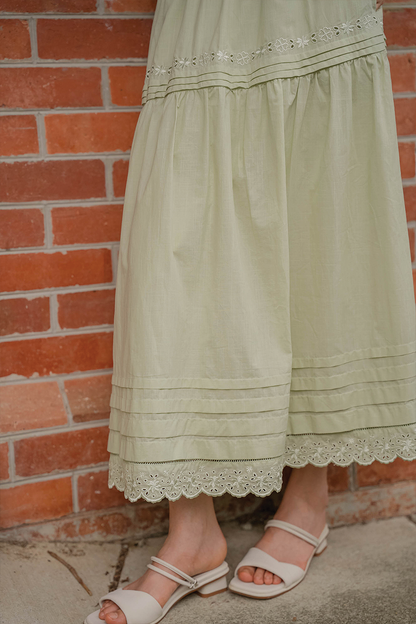 Clover Broderie Maxi Skirt (Sage)