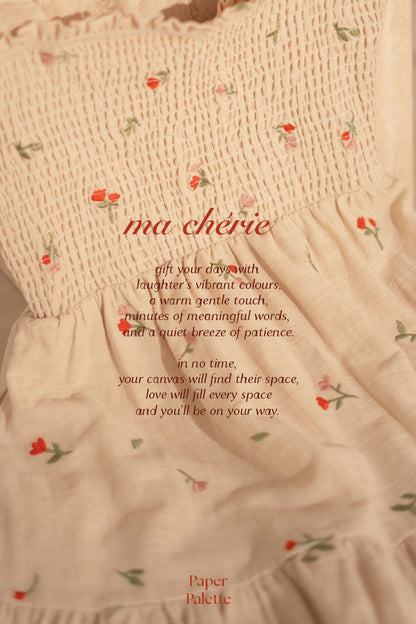 Chérie Shirred Puff Sleeve Dress (Ivory)