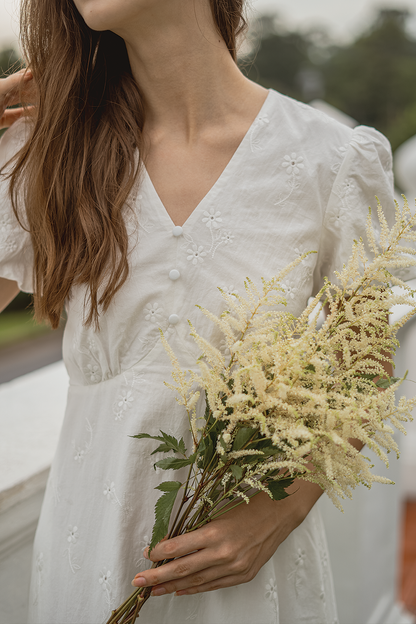 Meadows Broderie Puffy Dress (White)
