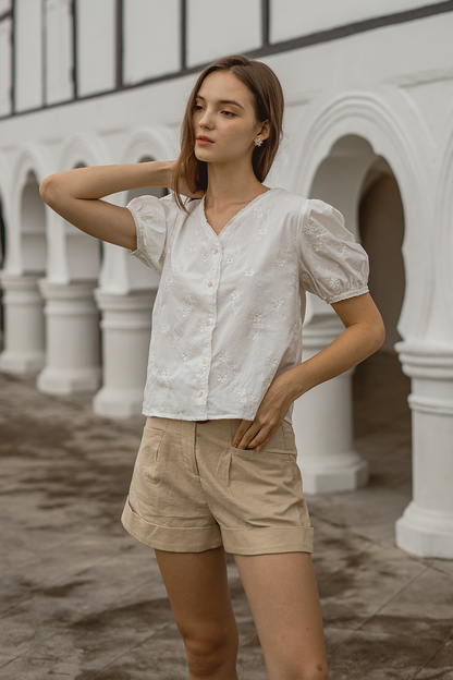 Meadows Broderie Button Blouse (White)