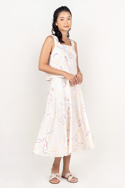 Flower Sketch Midi Skirt