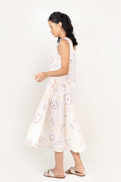 Flower Sketch Midi Skirt