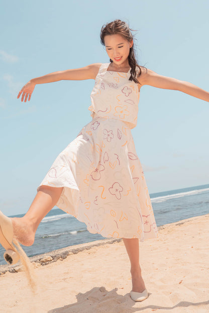 Flower Sketch Midi Skirt